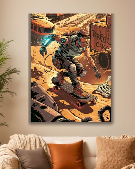 "Rebel Ride Futuristic Poster – Street Art Skateboarding"