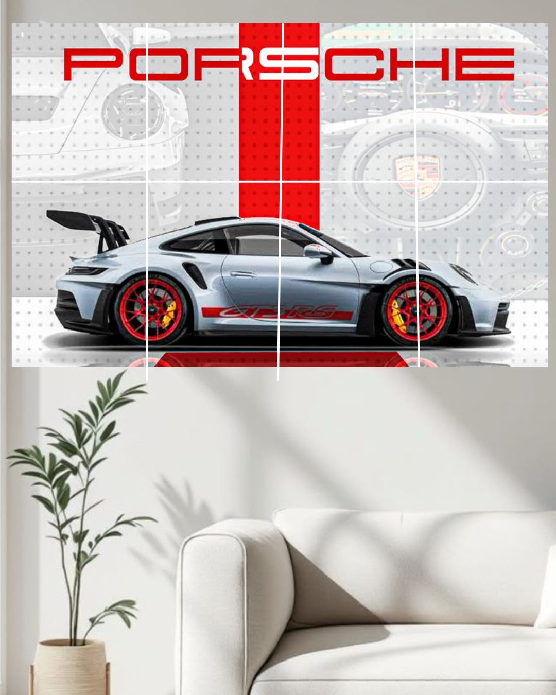 Porsche red &white split poster