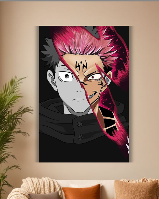 "Duality Unleashed: Yuji & Sukuna Split Poster"