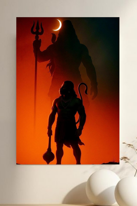 "Eternal Devotion: Hanuman and Shiva Shadow Devoties Poster"