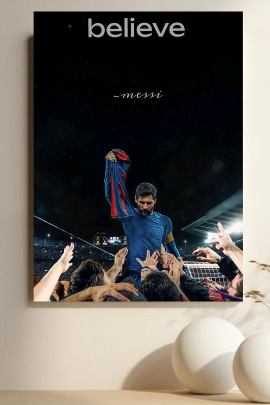 "Messi || Legendary Moment Canvas – Barcelona Stadium football poster"
