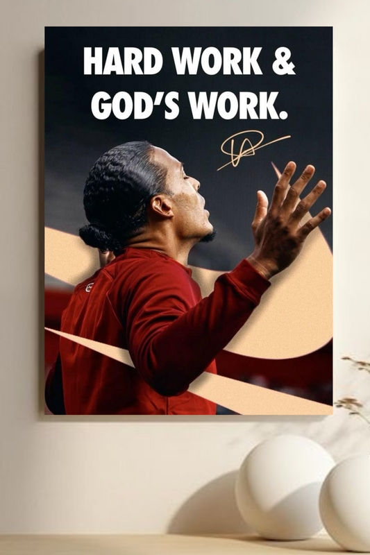 "Athlete Motivation Poster – Hard Work and God’s football poster"