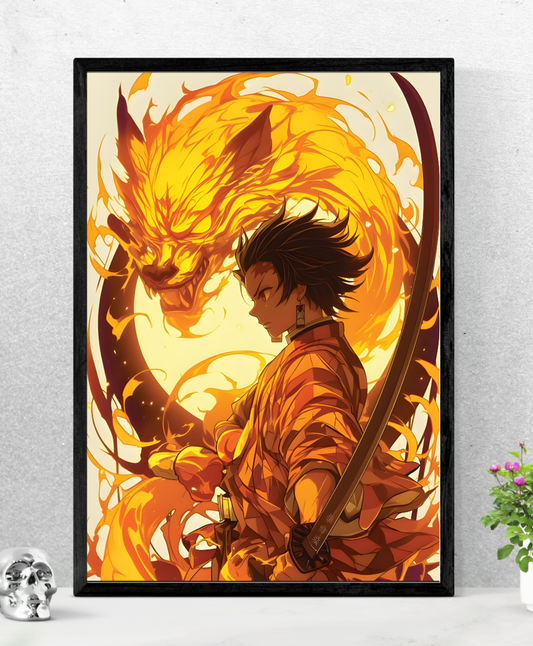 Tanjiro Blazing Spirit || Fiery Anime Samurai Wall Poster
