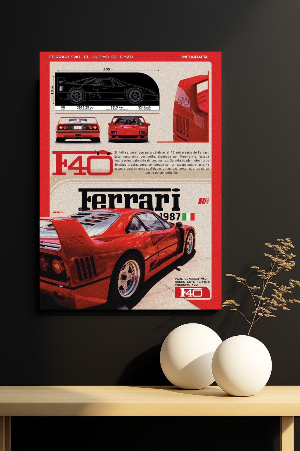 Ferrari F40 Classic Profile Poster #1  || 80s Supercar poster