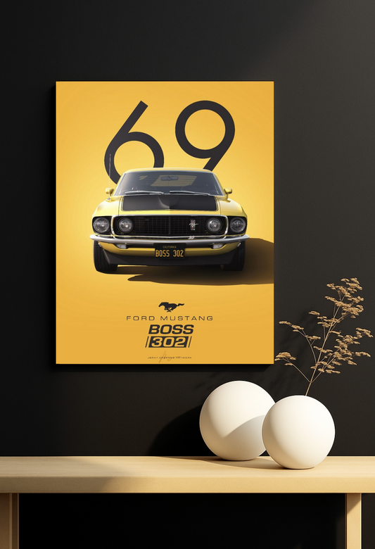 Classic 1969 Boss 302 Mustang Poster  ||  #2 Retro Car Art