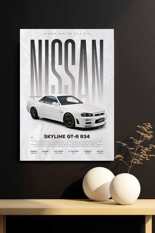 GT-R R34 Majestic White #1  ||  Collector’s Edition Poster