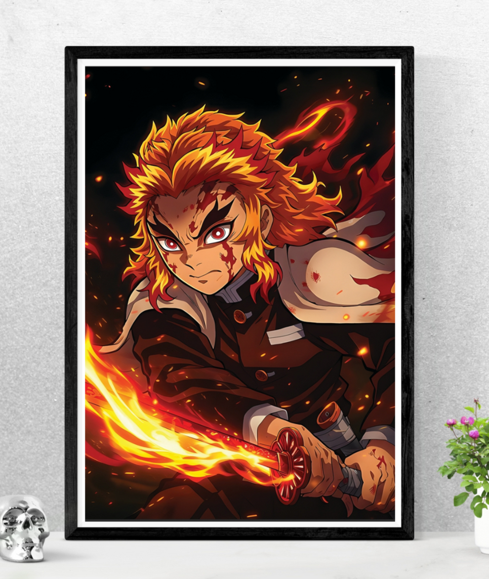 Raging Flame Hashira || Demon Slayer Kyojuro Rengoku Wall poster ...
