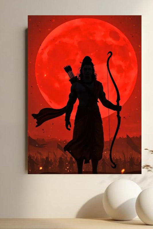 Divine Warrior Art || – Lord Rama with Red Moon Backdrop Devoties poster"