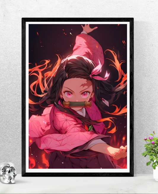 Nezuko Unleashed || Fiery Demon Slayer Anime Poster