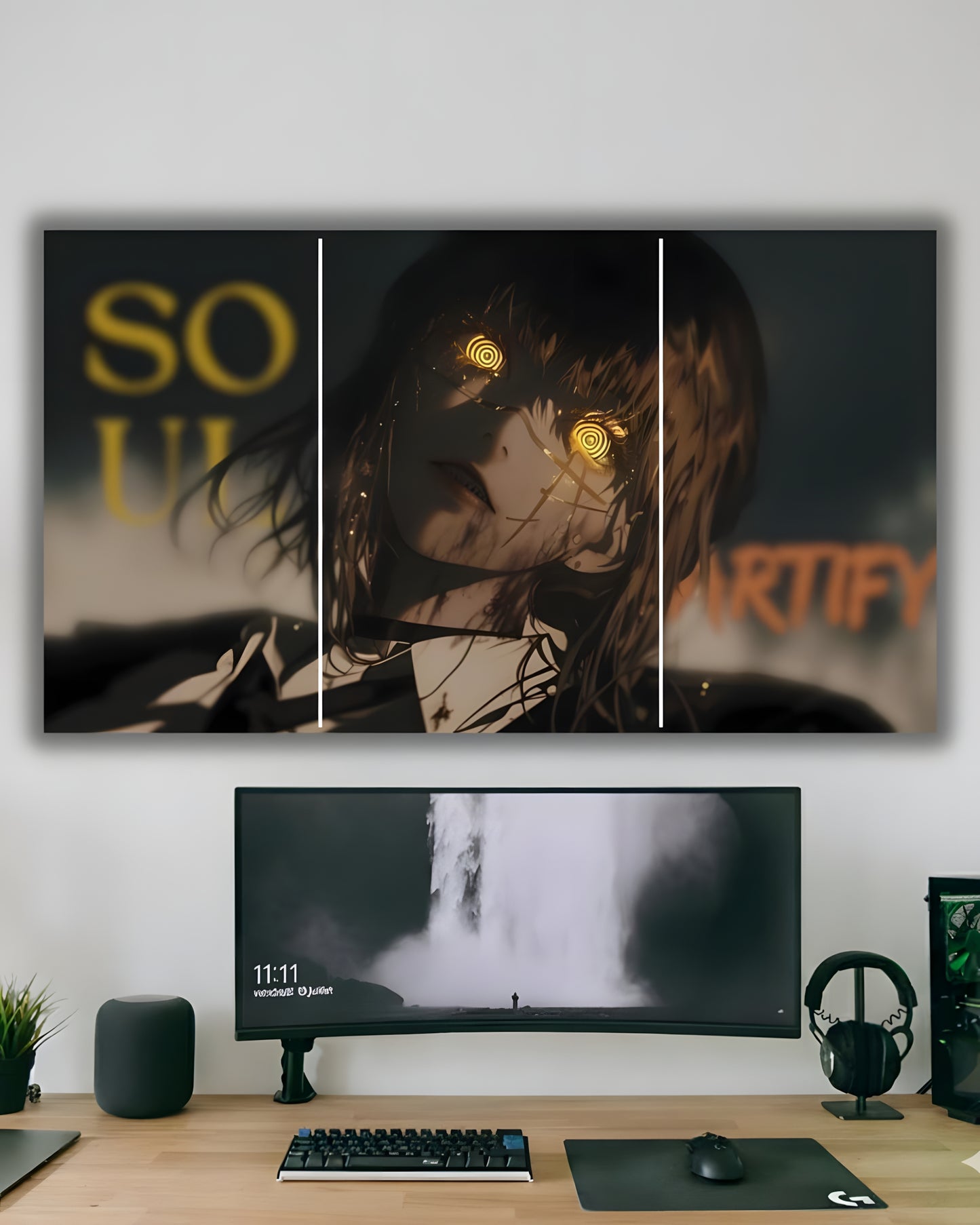 "Hypnotic Soul: Psychedelic Anime Triptych Wall Art"