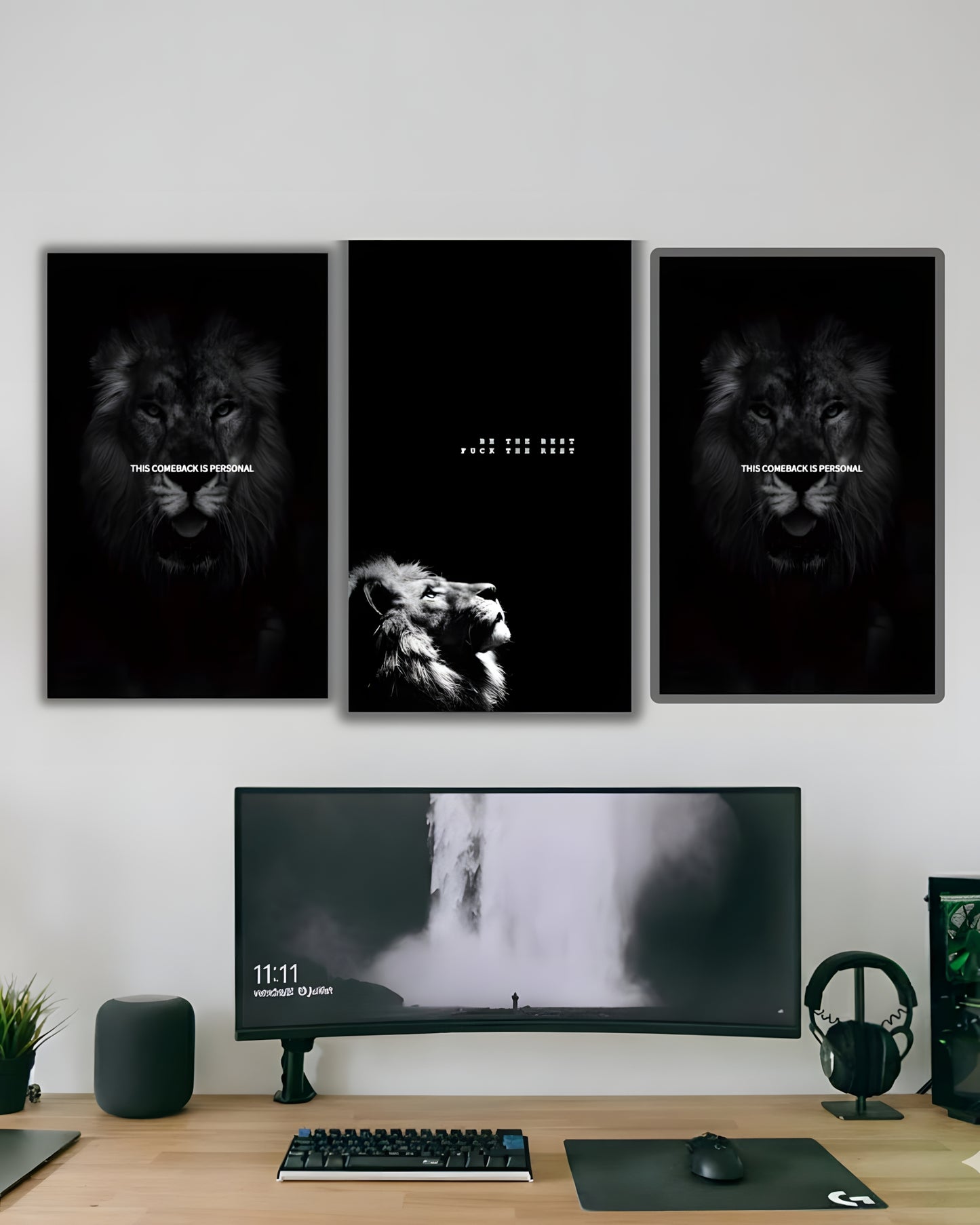 "Lion's Spirit: Courage & Determination Motivational Wall Art Set"