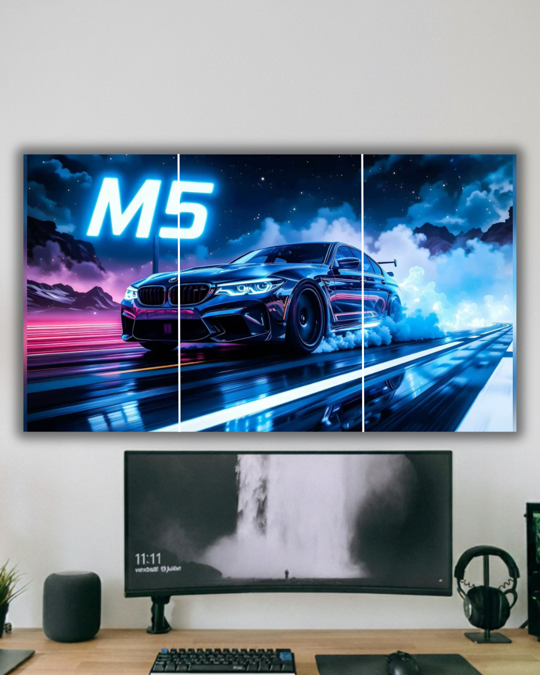 BMW M5 Neon Drift Wall Art Poster"