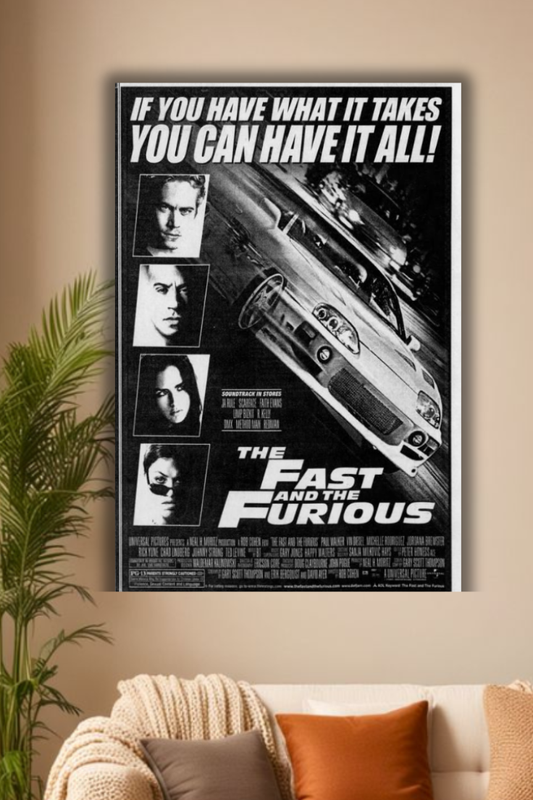 Fast and furious black and white poster