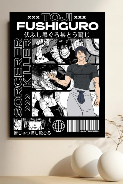Toji Fushiguro Black & White Anime poster