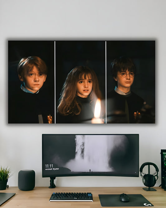 "Hogwarts Trio in Candlelight: Magical Wall Decor