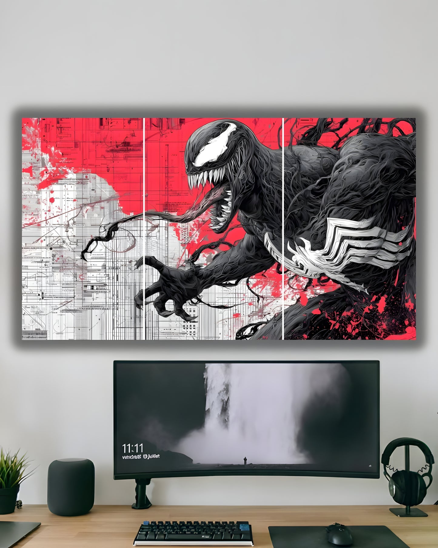 "Venom Unleashed: Symbiote Fury Triptych Wall Art