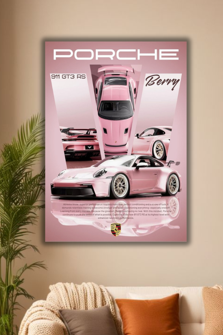 Pink porsche gt3 11 car poster