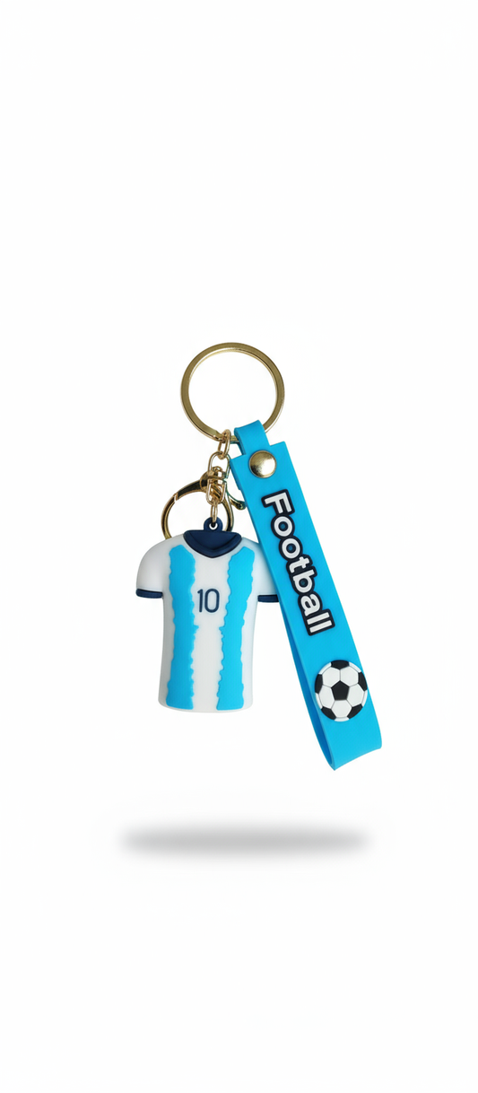 Dual Football Lover Keychain: Argentina Jersey & Blue Uniform